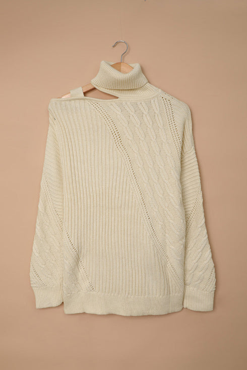 Strapped Cut Out Shoulder Turtleneck Sweater